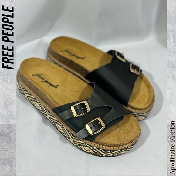 FREE PEOPLE CARAVELLE PLATFORM SLIDE SANDALS IN BLACK SIZE 39 NEW - Picture 2 of 4